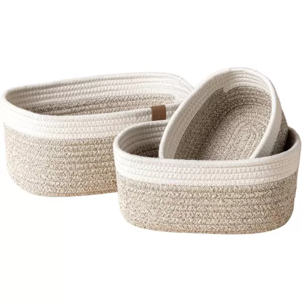 LA JOLIE MUSE Woven Storage Baskets for Organizing, Small Felt and Jute Wicker Basket for Bathroom Shelve Nursery, Decorative Basket Organizer Bins Set of 3, Brown Color Block
