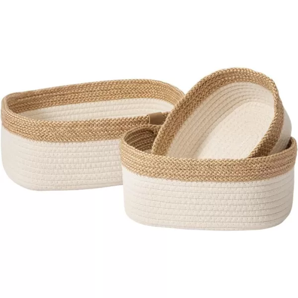 LA JOLIE MUSE Woven Storage Baskets for Organizing, Small Felt and Jute Wicker Basket for Bathroom Shelve Nursery, Decorative Basket Organizer Bins Set of 3, Brown Color Block