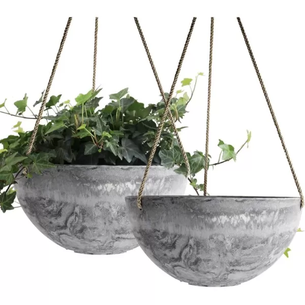 LA Jolie Muse Hanging Planters for Outdoor Plants - 10 Inch Indoor Flower Pots with Drainage, Plants Pots, Speckled-Black, Set of 2