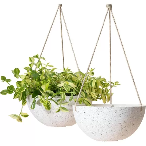 LA Jolie Muse Hanging Planters for Outdoor Plants - 10 Inch Indoor Flower Pots with Drainage, Plants Pots, Speckled-Black, Set of 2