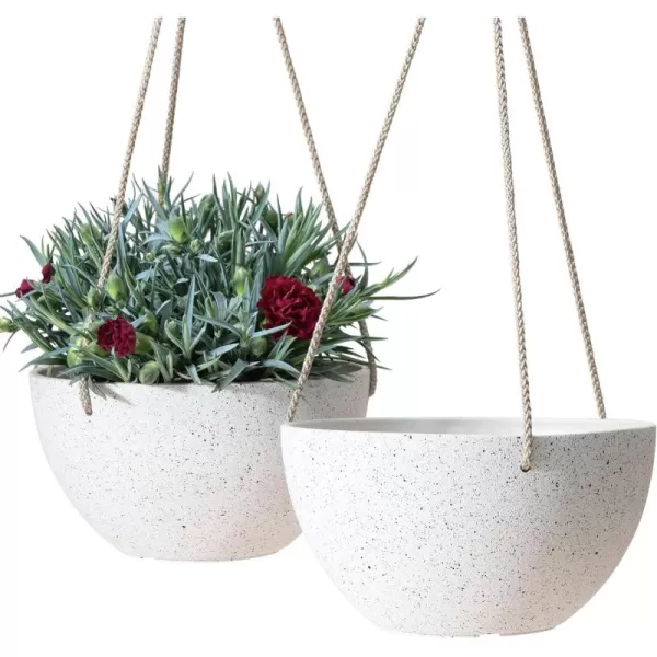 LA Jolie Muse Hanging Planters for Outdoor Plants - 10 Inch Indoor Flower Pots with Drainage, Plants Pots, Speckled-Black, Set of 2