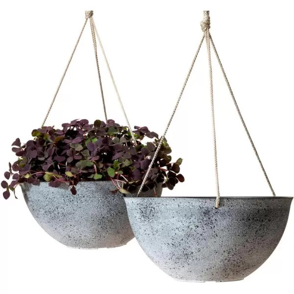 LA Jolie Muse Hanging Planters for Outdoor Plants - 10 Inch Indoor Flower Pots with Drainage, Plants Pots, Speckled-Black, Set of 2