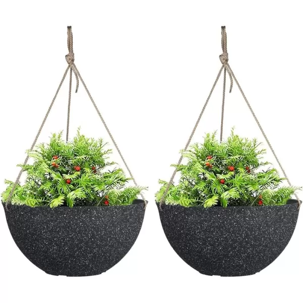 LA Jolie Muse Hanging Planters for Outdoor Plants - 10 Inch Indoor Flower Pots with Drainage, Plants Pots, Speckled-Black, Set of 2