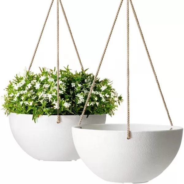 LA Jolie Muse Hanging Planters for Outdoor Plants - 10 Inch Indoor Flower Pots with Drainage, Plants Pots, Speckled-Black, Set of 2