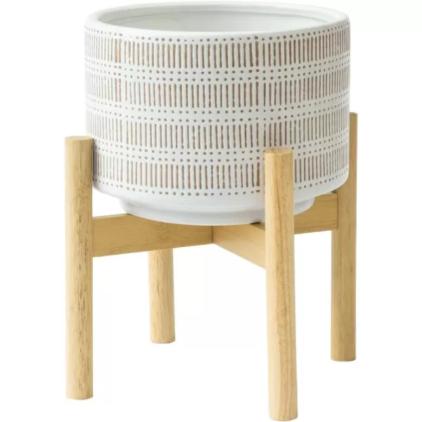 LA Jolie Muse White Planter with Stand,Mid Century Planters for Indoor Plants,Ceramic Plant Pot with Stand - 8 Inch Unique Modern Flower Pots Indoor with Drainage Holes