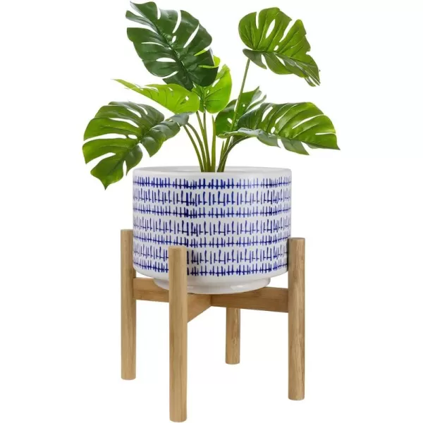 LA Jolie Muse White Planter with Stand,Mid Century Planters for Indoor Plants,Ceramic Plant Pot with Stand - 8 Inch Unique Modern Flower Pots Indoor with Drainage Holes