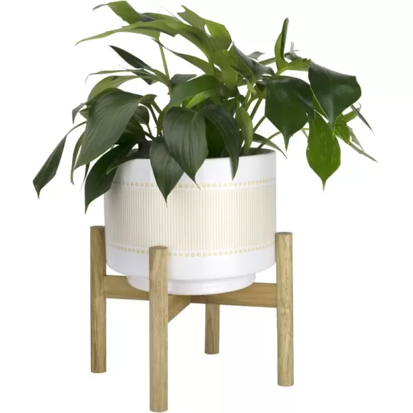 LA Jolie Muse White Planter with Stand,Mid Century Planters for Indoor Plants,Ceramic Plant Pot with Stand - 8 Inch Unique Modern Flower Pots Indoor with Drainage Holes
