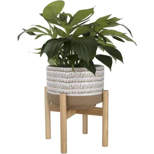 LA Jolie Muse White Planter with Stand,Mid Century Planters for Indoor Plants,Ceramic Plant Pot with Stand - 8 Inch Unique Modern Flower Pots Indoor with Drainage Holes