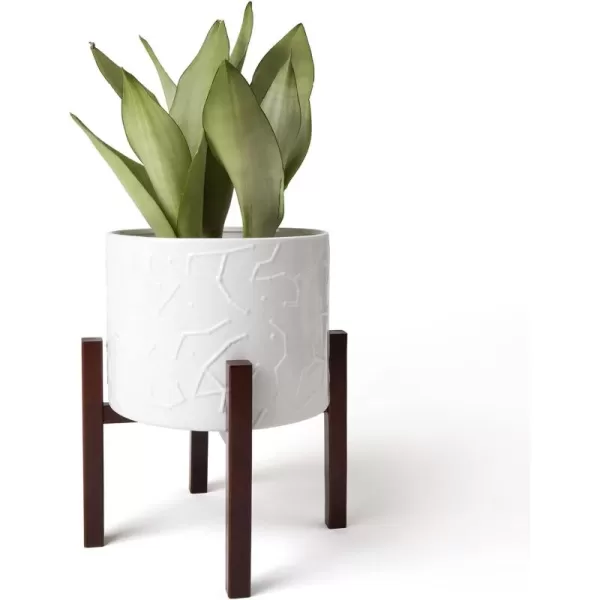 LA Jolie Muse White Planter with Stand,Mid Century Planters for Indoor Plants,Ceramic Plant Pot with Stand - 8 Inch Unique Modern Flower Pots Indoor with Drainage Holes