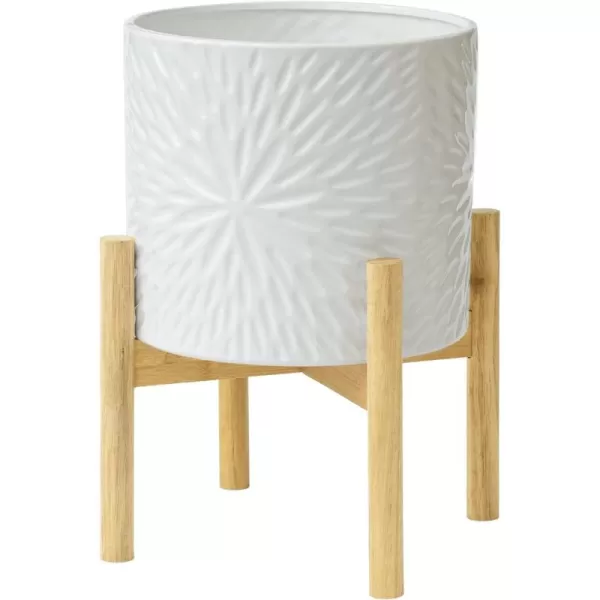 LA Jolie Muse White Planter with Stand,Mid Century Planters for Indoor Plants,Ceramic Plant Pot with Stand - 8 Inch Unique Modern Flower Pots Indoor with Drainage Holes