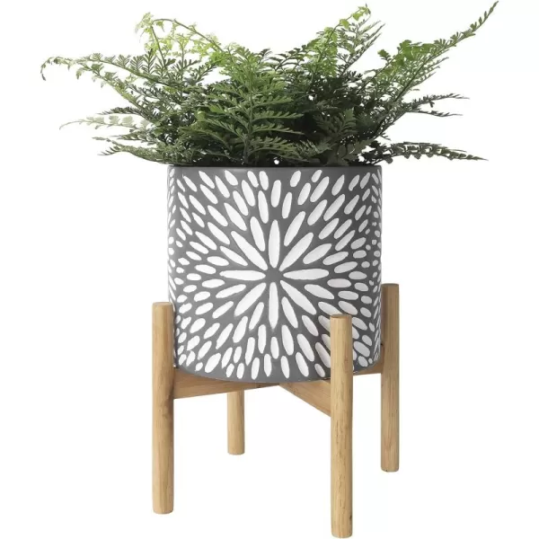 LA Jolie Muse White Planter with Stand,Mid Century Planters for Indoor Plants,Ceramic Plant Pot with Stand - 8 Inch Unique Modern Flower Pots Indoor with Drainage Holes
