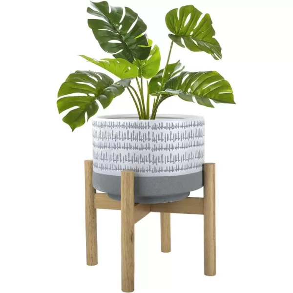 LA Jolie Muse White Planter with Stand,Mid Century Planters for Indoor Plants,Ceramic Plant Pot with Stand - 8 Inch Unique Modern Flower Pots Indoor with Drainage Holes
