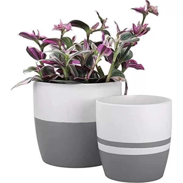 La Jolie Muse Ceramic Planter Flower Plant Pots- 6.7+5.5 Inch Concave Dot Patterned Cylinder Flower Pot W/ Drain Hole for Indoor, Set of 2, Ivory