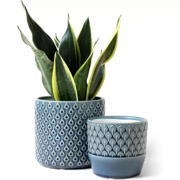 La Jolie Muse Ceramic Planter Flower Plant Pots- 6.7+5.5 Inch Concave Dot Patterned Cylinder Flower Pot W/ Drain Hole for Indoor, Set of 2, Ivory