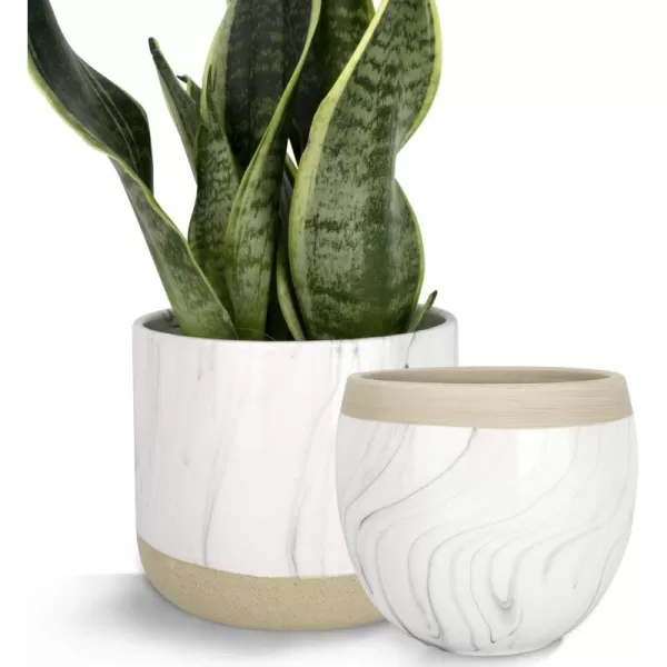 La Jolie Muse Ceramic Planter Flower Plant Pots- 6.7+5.5 Inch Concave Dot Patterned Cylinder Flower Pot W/ Drain Hole for Indoor, Set of 2, Ivory