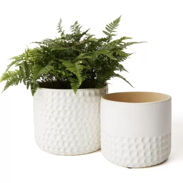 La Jolie Muse Ceramic Planter Flower Plant Pots- 6.7+5.5 Inch Concave Dot Patterned Cylinder Flower Pot W/ Drain Hole for Indoor, Set of 2, Ivory