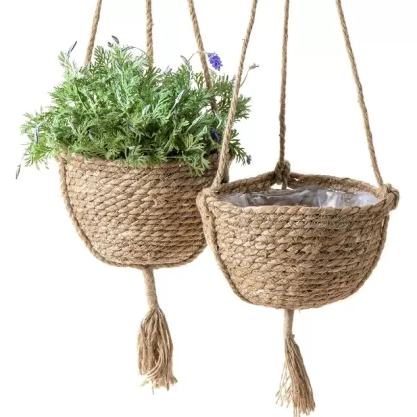 Natural Seagrass Hanging Planter Basket Set, Indoor Plant Pots, Boho Decor Plant Pot Cover, 12.4  6.3  Inch, Pack 2