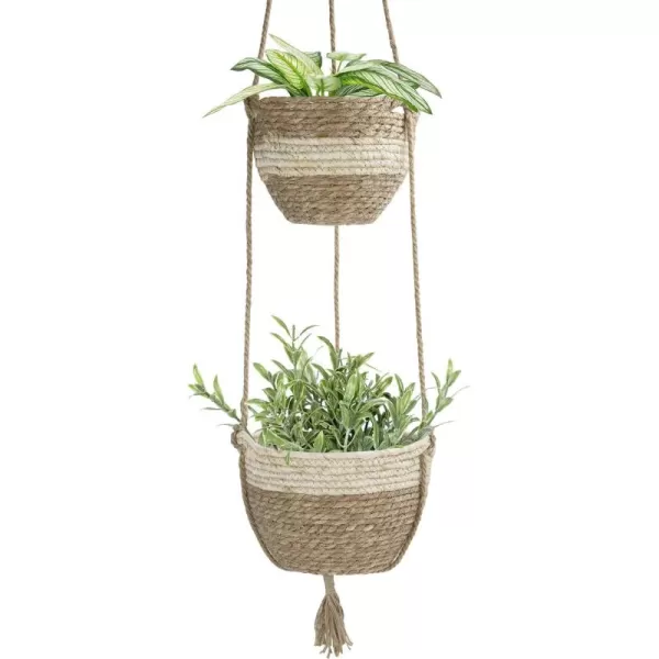 Natural Seagrass Hanging Planter Basket Set, Indoor Plant Pots, Boho Decor Plant Pot Cover, 12.4  6.3  Inch, Pack 2