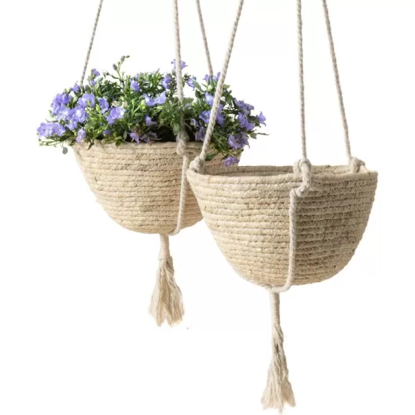 Natural Seagrass Hanging Planter Basket Set, Indoor Plant Pots, Boho Decor Plant Pot Cover, 12.4  6.3  Inch, Pack 2