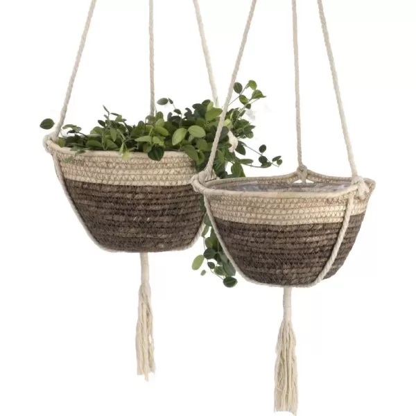 Natural Seagrass Hanging Planter Basket Set, Indoor Plant Pots, Boho Decor Plant Pot Cover, 12.4  6.3  Inch, Pack 2