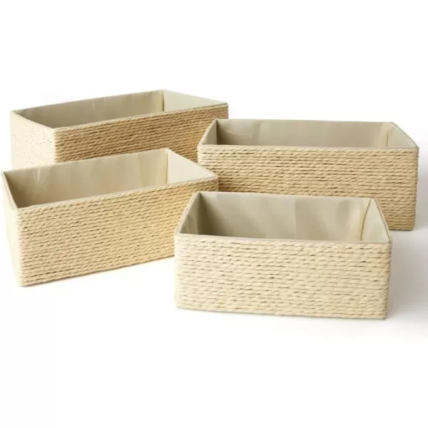 Storage Baskets Set 4 - Stackable Woven Basket Paper Rope Bin, Storage Boxes for Makeup Closet Bathroom Bedroom 