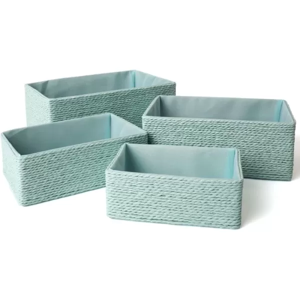 Storage Baskets Set 4 - Stackable Woven Basket Paper Rope Bin, Storage Boxes for Makeup Closet Bathroom Bedroom 