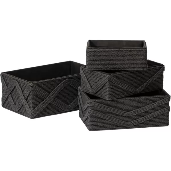 Storage Baskets Set 4 - Stackable Woven Basket Paper Rope Bin, Storage Boxes for Makeup Closet Bathroom Bedroom 