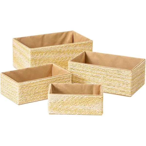 Storage Baskets Set 4 - Stackable Woven Basket Paper Rope Bin, Storage Boxes for Makeup Closet Bathroom Bedroom 