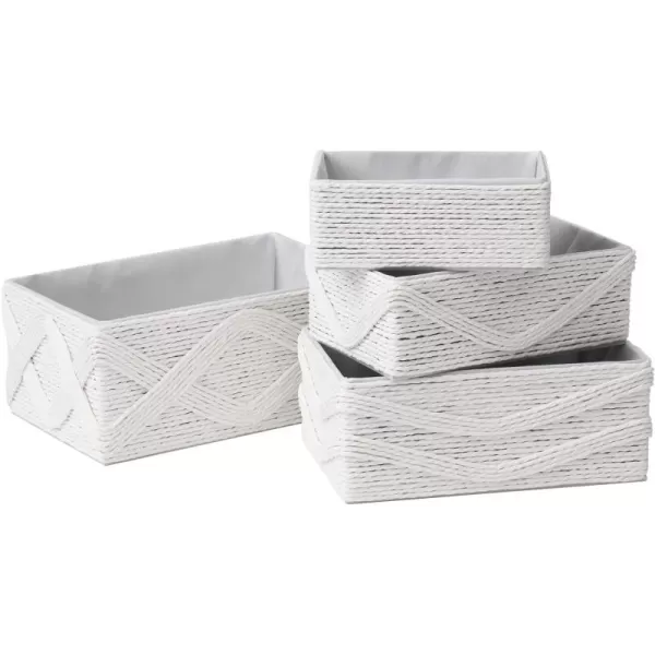 White Storage Baskets for Organizing Set 4 - Sturdy Woven Baskets Paper Rope Decorative Baskets, Stackable Wicker Baskets for Makeup Closet Bathroom Bedroom 
