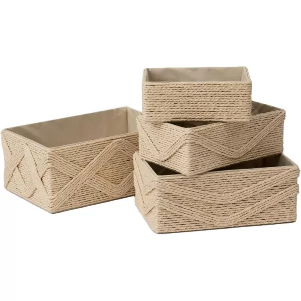 White Storage Baskets for Organizing Set 4 - Sturdy Woven Baskets Paper Rope Decorative Baskets, Stackable Wicker Baskets for Makeup Closet Bathroom Bedroom 