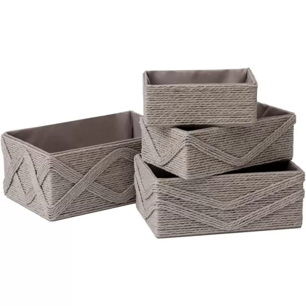 White Storage Baskets for Organizing Set 4 - Sturdy Woven Baskets Paper Rope Decorative Baskets, Stackable Wicker Baskets for Makeup Closet Bathroom Bedroom 