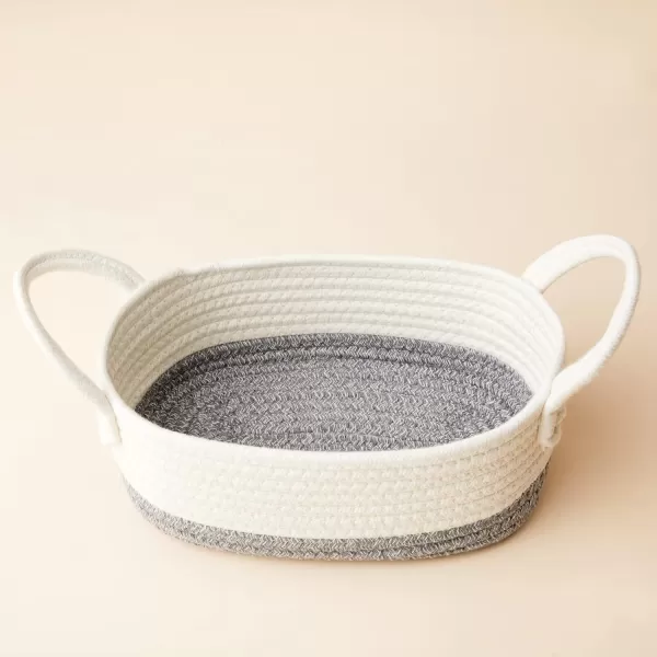 LA JOLIE MUSE 15 Inch Cotton Rope Woven Storage Basket Set of 4, Stackable Multipurpose Organizer Bins with Handles, White &amp; Gray