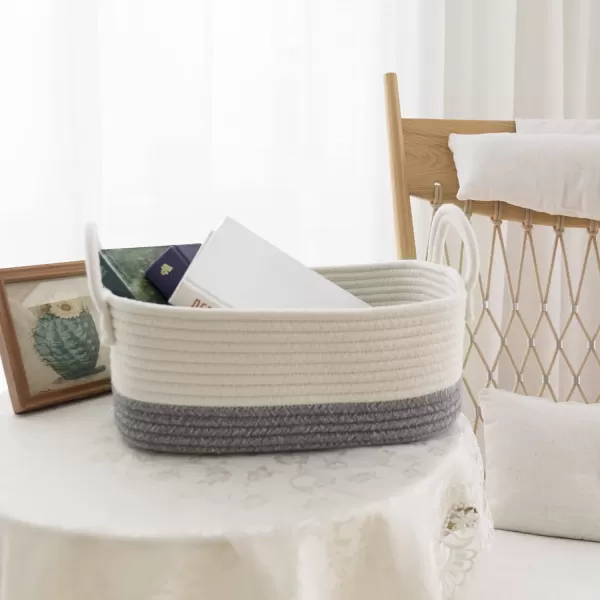 LA JOLIE MUSE 15 Inch Cotton Rope Woven Storage Basket Set of 4, Stackable Multipurpose Organizer Bins with Handles, White &amp; Gray
