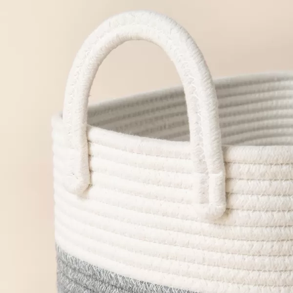 LA JOLIE MUSE 15 Inch Cotton Rope Woven Storage Basket Set of 4, Stackable Multipurpose Organizer Bins with Handles, White &amp; Gray