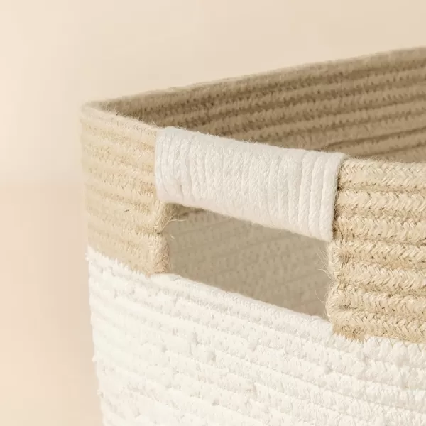 LA JOLIE MUSE Rectangle Cotton Rope Storage Basket Set of 2, Natural and Safe For Baby Kids Nursery, Two-Tone Woven Decorative Baskets, White &amp; Gray