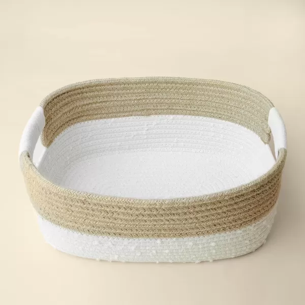 LA JOLIE MUSE Rectangle Cotton Rope Storage Basket Set of 2, Natural and Safe For Baby Kids Nursery, Two-Tone Woven Decorative Baskets, White &amp; Gray