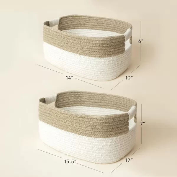 LA JOLIE MUSE Rectangle Cotton Rope Storage Basket Set of 2, Natural and Safe For Baby Kids Nursery, Two-Tone Woven Decorative Baskets, White &amp; Gray