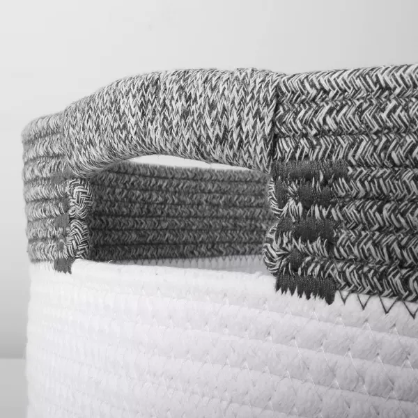 LA JOLIE MUSE Rectangle Cotton Rope Storage Basket Set of 2, Natural and Safe For Baby Kids Nursery, Two-Tone Woven Decorative Baskets, White &amp; Gray