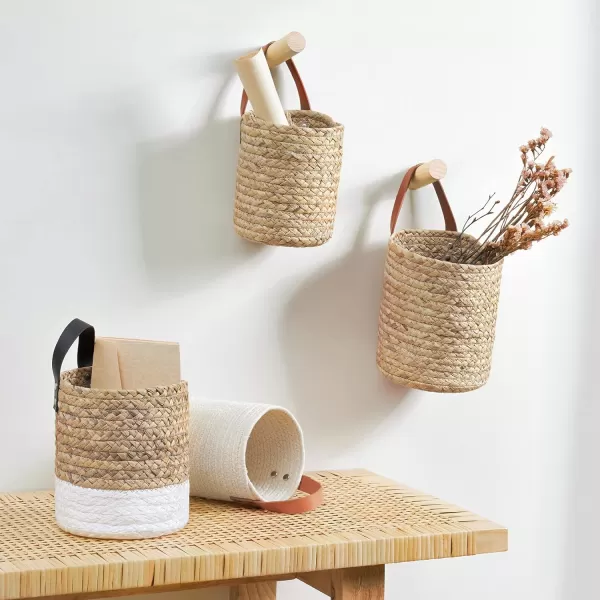 Wall Hanging Small Storage Baskets - Water Hyacinth &amp; Paper Woven Hanging Baskets Set 2, Garden Planters Baskets