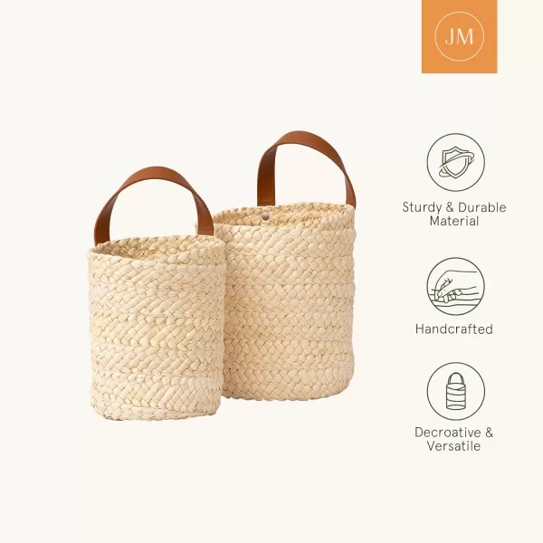 Wall Hanging Small Storage Baskets - Water Hyacinth &amp; Paper Woven Hanging Baskets Set 2, Garden Planters Baskets
