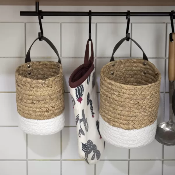 Wall Hanging Small Storage Baskets - Water Hyacinth &amp; Paper Woven Hanging Baskets Set 2, Garden Planters Baskets