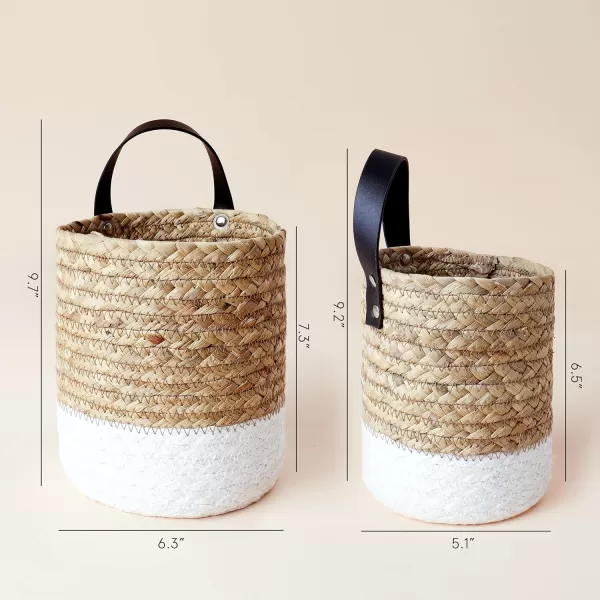 Wall Hanging Small Storage Baskets - Water Hyacinth &amp; Paper Woven Hanging Baskets Set 2, Garden Planters Baskets