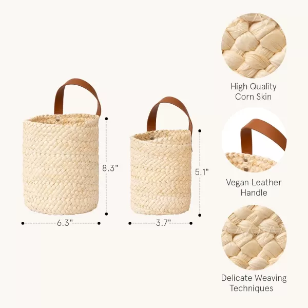 Wall Hanging Small Storage Baskets - Water Hyacinth &amp; Paper Woven Hanging Baskets Set 2, Garden Planters Baskets