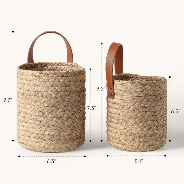Wall Hanging Small Storage Baskets - Water Hyacinth &amp; Paper Woven Hanging Baskets Set 2, Garden Planters Baskets