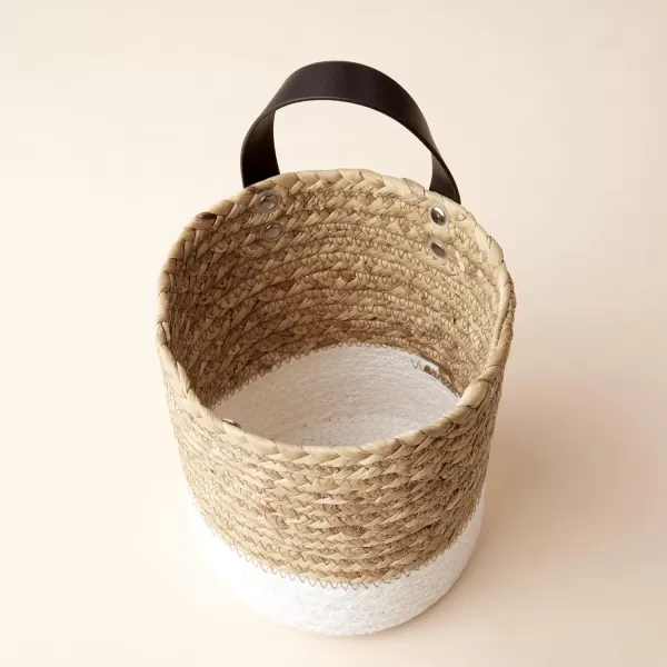 Wall Hanging Small Storage Baskets - Water Hyacinth &amp; Paper Woven Hanging Baskets Set 2, Garden Planters Baskets