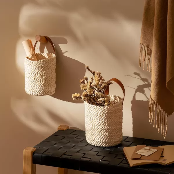 Wall Hanging Small Storage Baskets - Water Hyacinth &amp; Paper Woven Hanging Baskets Set 2, Garden Planters Baskets