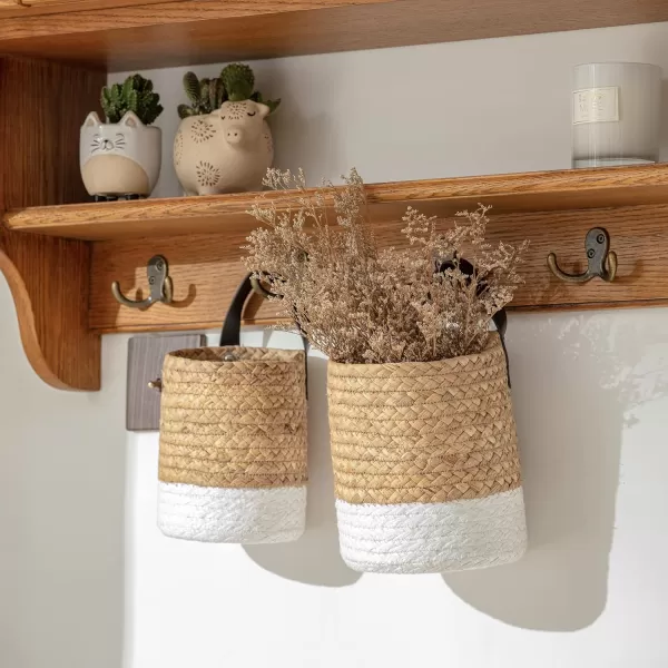 Wall Hanging Small Storage Baskets - Water Hyacinth &amp; Paper Woven Hanging Baskets Set 2, Garden Planters Baskets