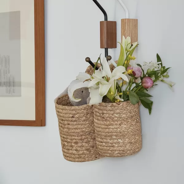 Wall Hanging Small Storage Baskets - Water Hyacinth &amp; Paper Woven Hanging Baskets Set 2, Garden Planters Baskets
