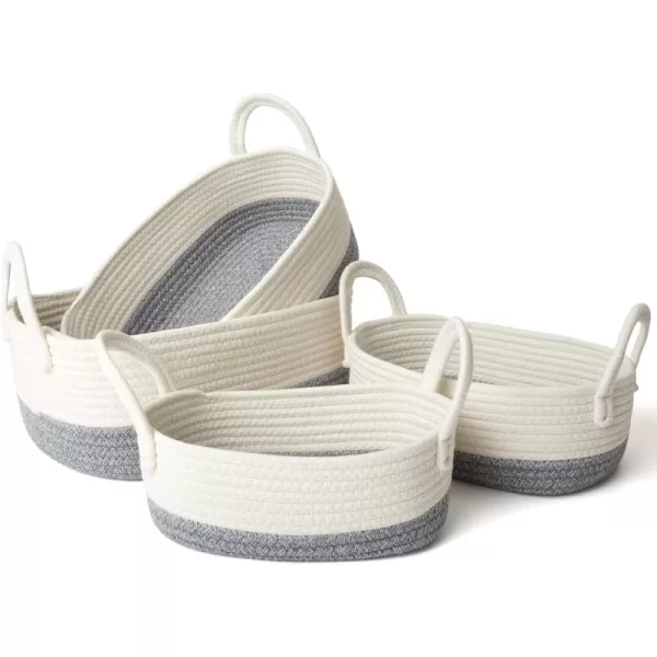 LA JOLIE MUSE 15 Inch Cotton Rope Woven Storage Basket Set of 4, Stackable Multipurpose Organizer Bins with Handles, White &amp; Gray