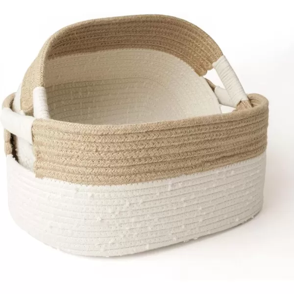 LA JOLIE MUSE Rectangle Cotton Rope Storage Basket Set of 2, Natural and Safe For Baby Kids Nursery, Two-Tone Woven Decorative Baskets, White &amp; Gray